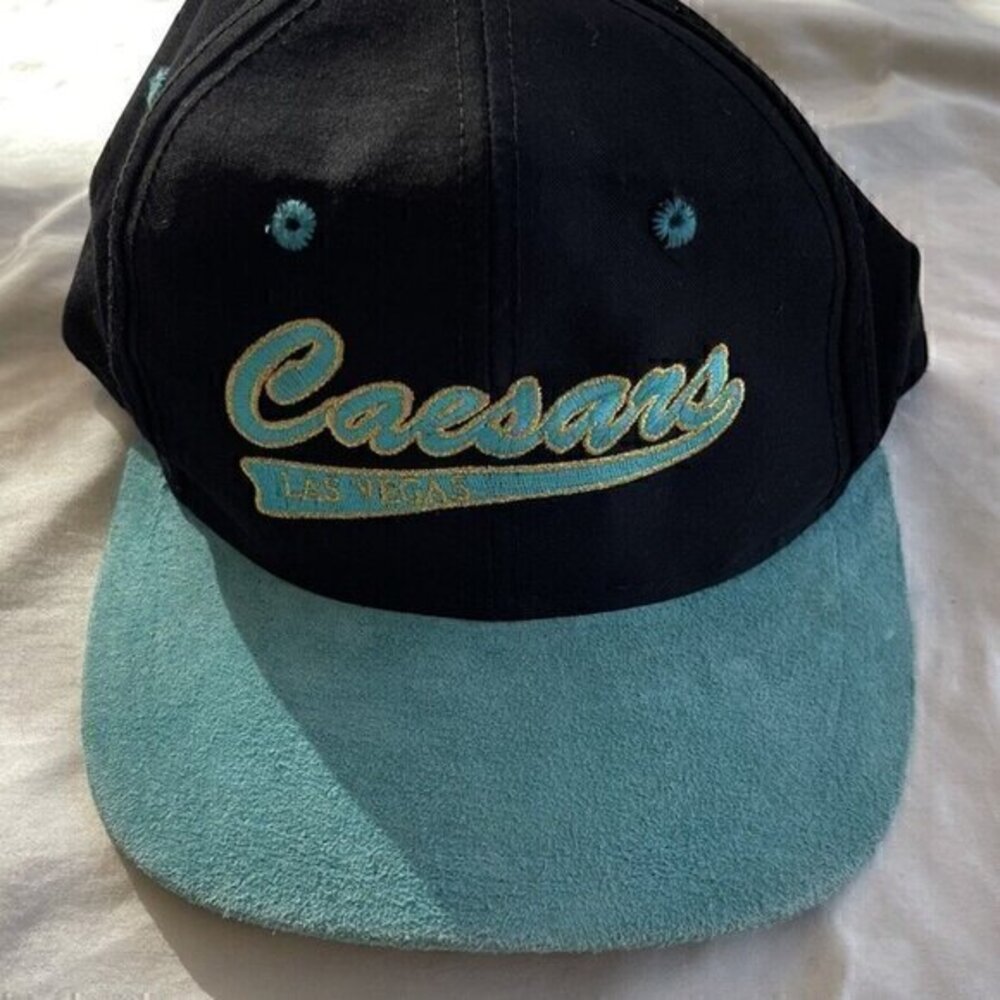 Vintage Caesar’s Casino Las Vegas SnapBack Hat Black Turquoise Blue 90’s